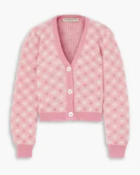 Alessandra Rich Cropped crystal-embellished checked mohair-blend cardigan - Pink Pink