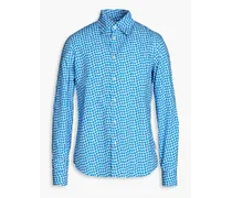Checked cotton-poplin shirt - Blue