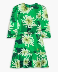 Andrew GN Embellished belted floral-print silk-satin mini dress - Green Green