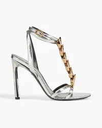 Roberto Cavalli Chain-trimmed metallic textured-leather sandals - Metallic Metallic