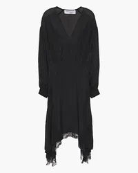 IRO Talent asymmetric lace-trimmed crepe de chine dress - Black Black