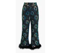 Cropped embellished tulle straight-leg pants - Black