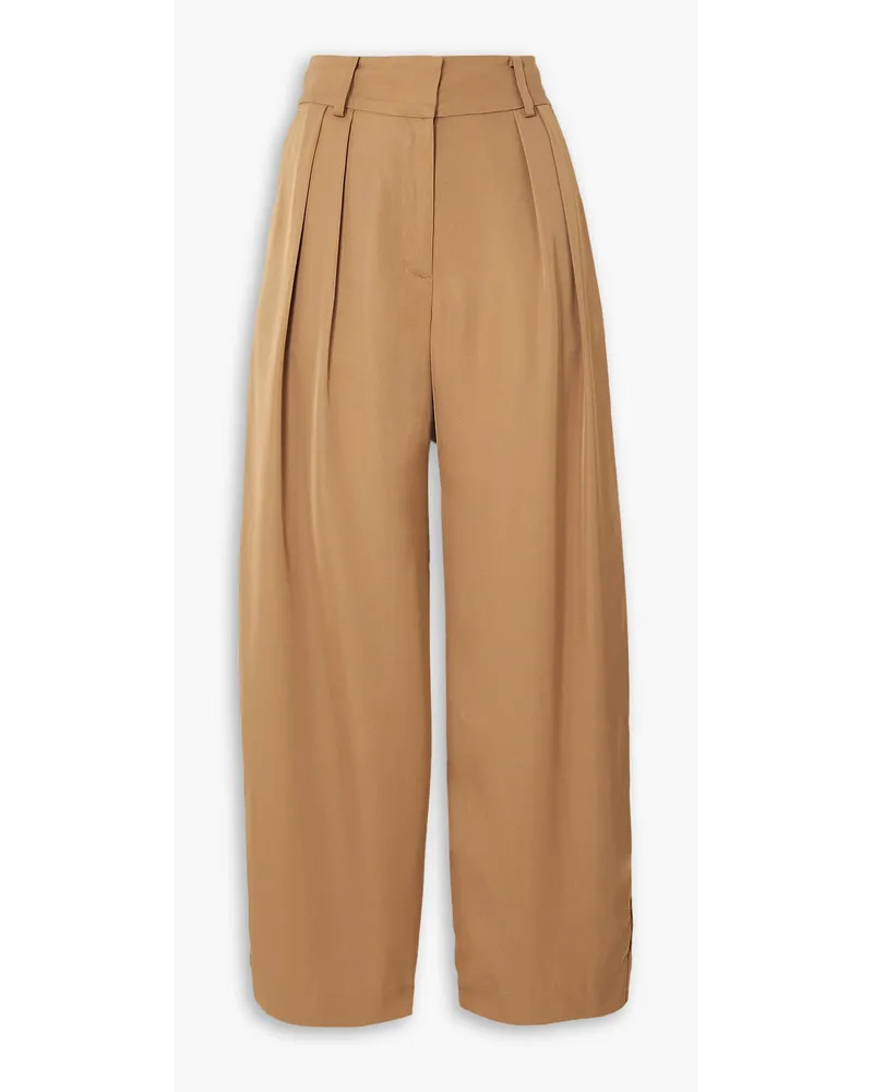By Malene Birger Piscali pleated satin wide-leg pants - Brown Brown