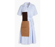 Striped cotton-poplin and wool-felt midi shirt dress - Blue