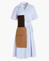 Maison Margiela Striped cotton-poplin and wool-felt midi shirt dress - Blue Blue