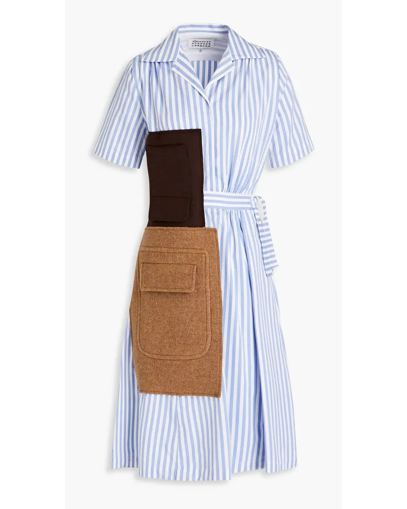 Maison Margiela Striped cotton-poplin and wool-felt midi shirt dress - Blue Blue