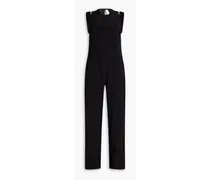 Cutout satin-trimmed crepe wide-leg jumpsuit - Black