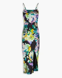 NICHOLAS Skyler draped floral-print silk-satin midi dress - Black Black