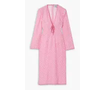 Tie-detailed printed silk midi dress - Pink