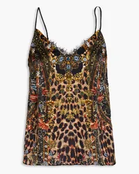 Camilla Printed embellished silk crepe de chine camisole - Black Black