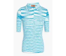 Space-dyed ribbed intarsia-knit polo shirt - Blue