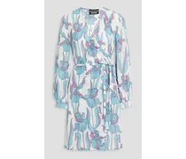 Floral-print silk-crepe wrap dress - Blue