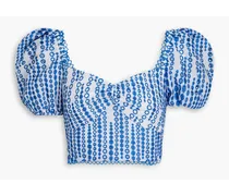 Menorca cropped broderie anglaise cotton-blend top - Blue