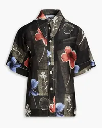 Ganni Printed linen and silk-blend shirt - Black Black