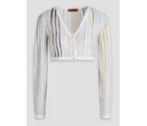 Cropped sequin-embellished space-dyed cardigan - White