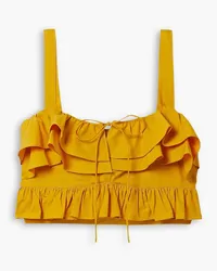 Jason Wu Cropped ruffled cotton-poplin top - Yellow Yellow