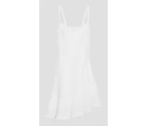 Asymmetric crocheted lace-trimmed cotton-blend voile mini dress - White