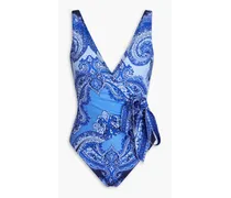Wrap-effect paisley-print swimsuit - Blue