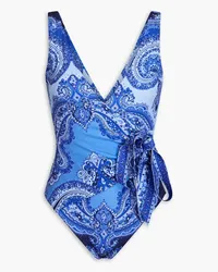 Zimmermann Wrap-effect paisley-print swimsuit - Blue Blue