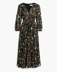 Mikael Aghal Flocked floral-print chiffon midi dress - Black Black