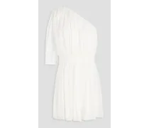 One-shoulder plissé georgette mini dress - White