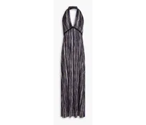 Sequin-embellished crochet-knit halterneck maxi dress - Black