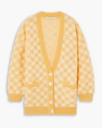 Alessandra Rich Crystal-embellished checked mohair-blend cardigan - Yellow Yellow