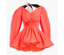 Pleated neon taffeta peplum blouse - Orange
