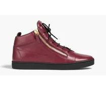 Brek zip-detailed leather sneakers - Burgundy