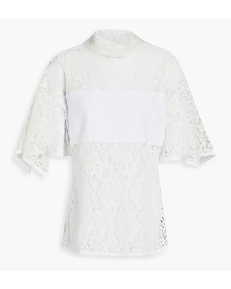 3.1 phillip lim Crepe de chine-paneled flocked lace blouse - White White