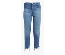 Ruby cropped frayed high-rise slim-leg jeans - Blue