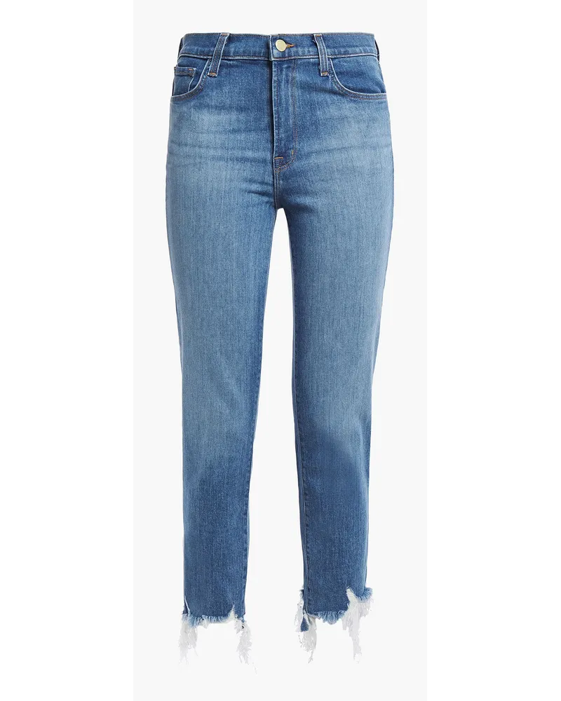 Ruby cropped frayed high-rise slim-leg jeans - Blue