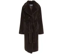 Faustine belted double-breasted faux fur coat - Brown