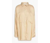 Oversized striped satin shirt - Neutral