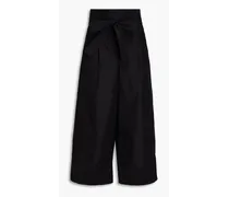 Cropped cotton-blend poplin wide-leg pants - Black