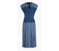 Pleated checked silk midi dress - Blue