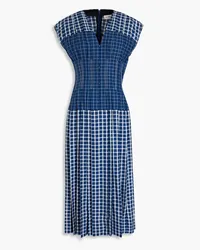 Tory Burch Pleated checked silk midi dress - Blue Blue