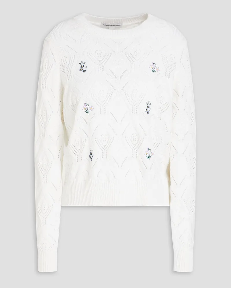 Autumn Cashmere Embroidered pointelle-knit cotton sweater - White White