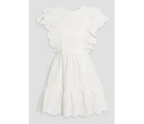 Ruffled cutout broderie anglaise cotton mini dress - White