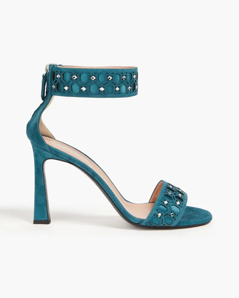 Alberta Ferretti Crystal-embellished laser-cut suede sandals - Blue Blue