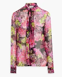 Versace Pussy-bow printed silk-chiffon blouse - Pink Pink