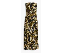 Strapless printed stretch-crepe maxi dress - Green