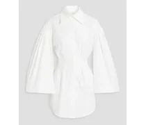 Pleated cotton-piqué blouse - White