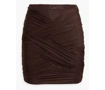 Ruched stretch-jersey mini skirt - Brown