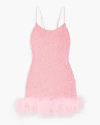 Leslie Amon Laurie feather-trimmed stretch-jacquard mini dress - Pink Pink