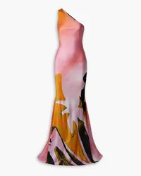 Louisa Ballou One-shoulder printed stretch silk-blend charmeuse maxi dress - Pink Pink