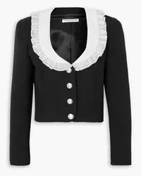 Alessandra Rich Cropped broderie-anglaise trimmed wool blazer - Black Black