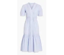 Emilia crochet-trimmed organic cotton-poplin midi dress - Blue