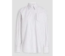 Bead-embellished striped stretch-cotton poplin shirt - White