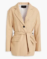 Maje Pinstriped cotton and linen-blend blazer - Neutral Neutral